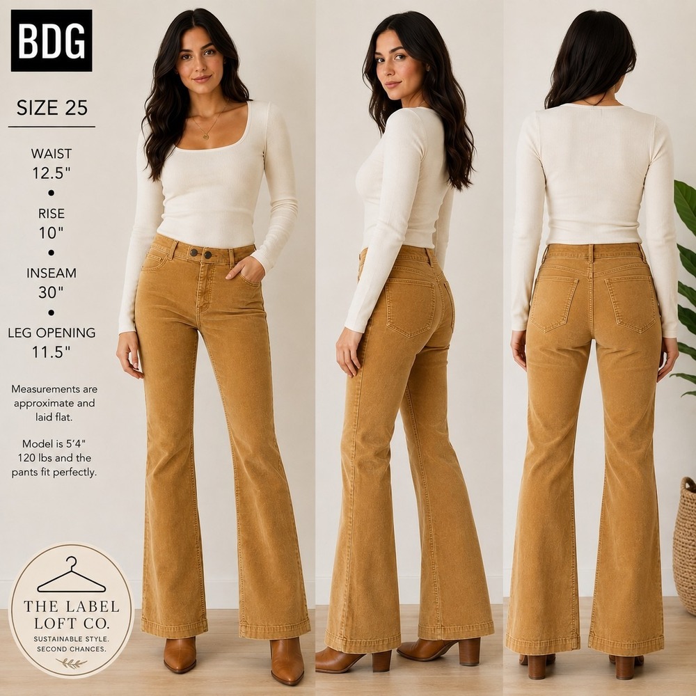 BDG Corduroy Flare Pants Womens 25 Camel Brown High Rise Stretch Boho Y2K